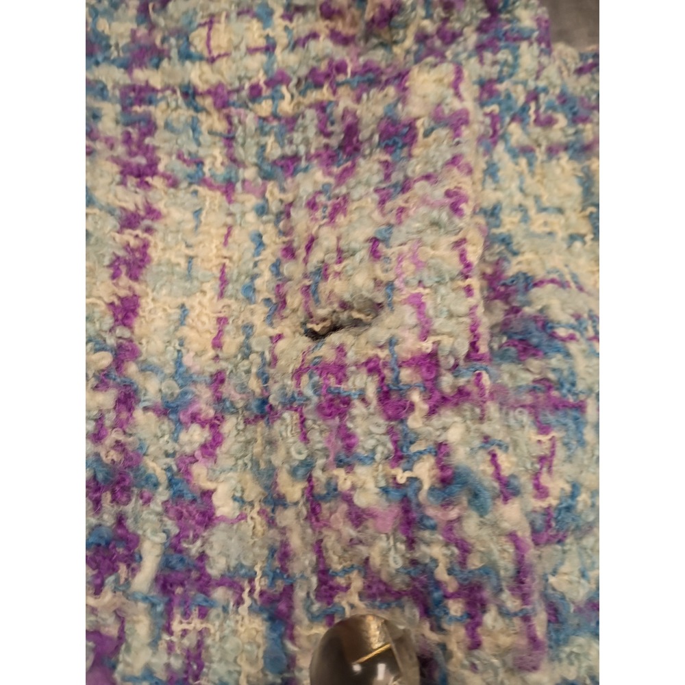 Gus Mayer Tweed Coat Womens Vintage Purple Blue Plaid Mod Longline Funnel Neck - Picture 4 of 12